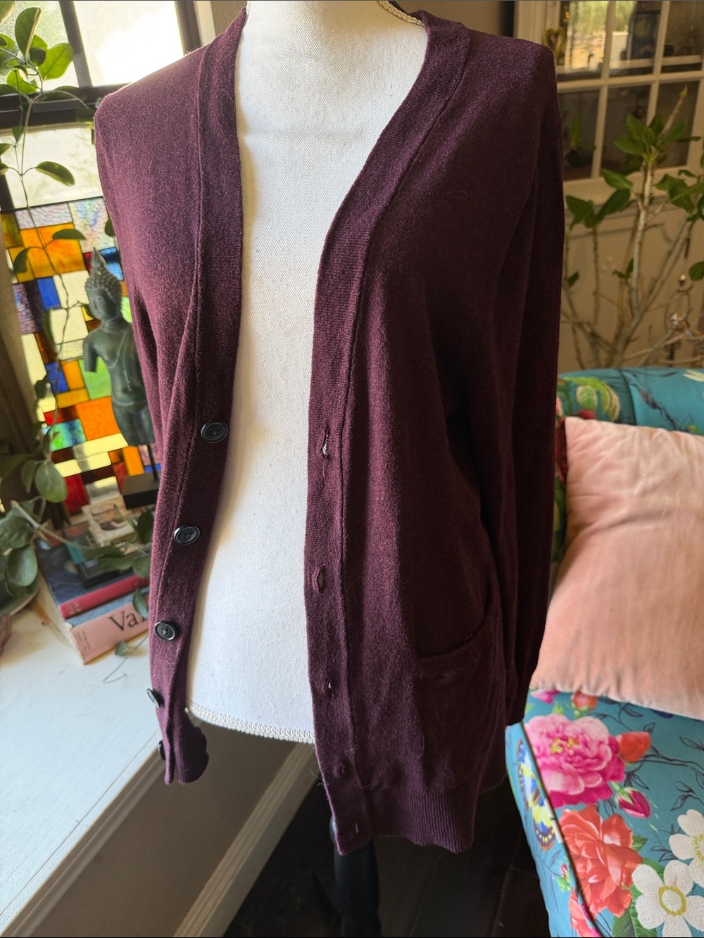 GOODFELLOW Classic men’s  Button-Front Cardigan Sweater - Deep Wine